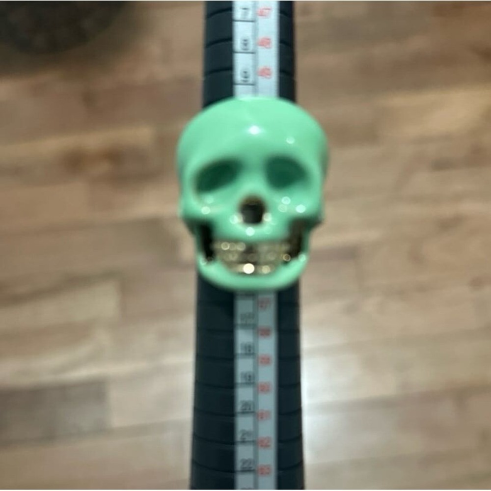 Skull Ring Size 6.5 Green Enamel Gold Tone 19.5g Biker